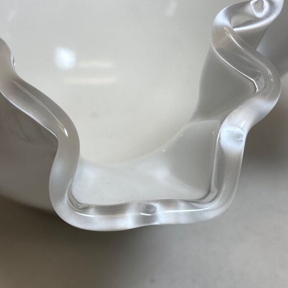 Fenton Silver Crest Milk Glass Bowl Clear Edging Scalloped White Candy Dish - Picture 5 of 10